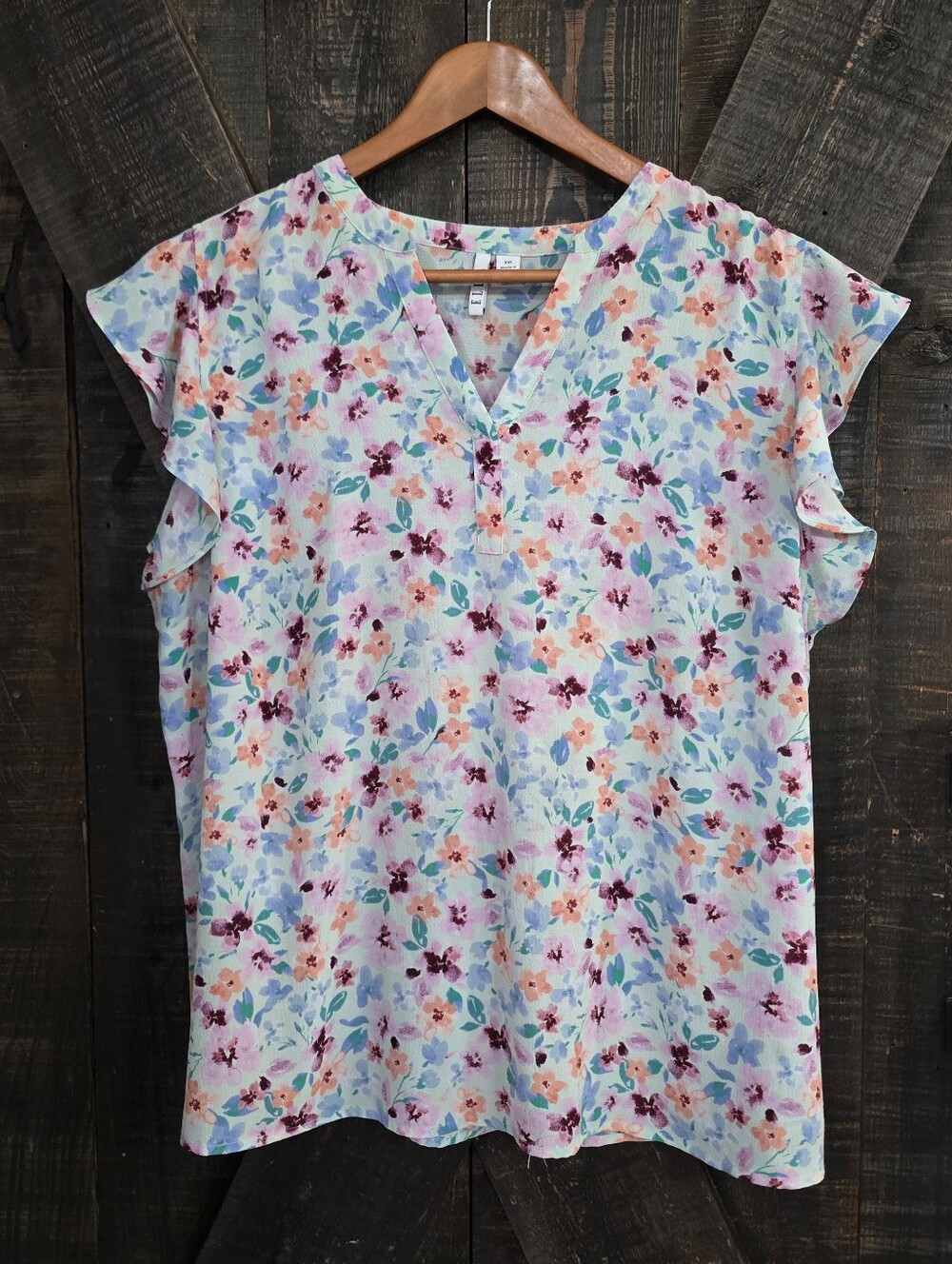 Elle Floral V-Neck Flutter Sleeve Top XXL